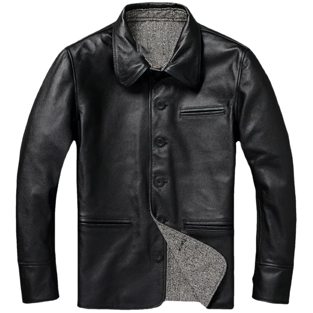 Hgvcfcv Mens Leather Classic Jackets Long Genuine Cowhide